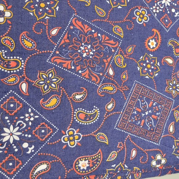 Wamsutta Mills Paisley Floral Cotton Fabric Navy Blue Orange Yellow White - Picture 2 of 4